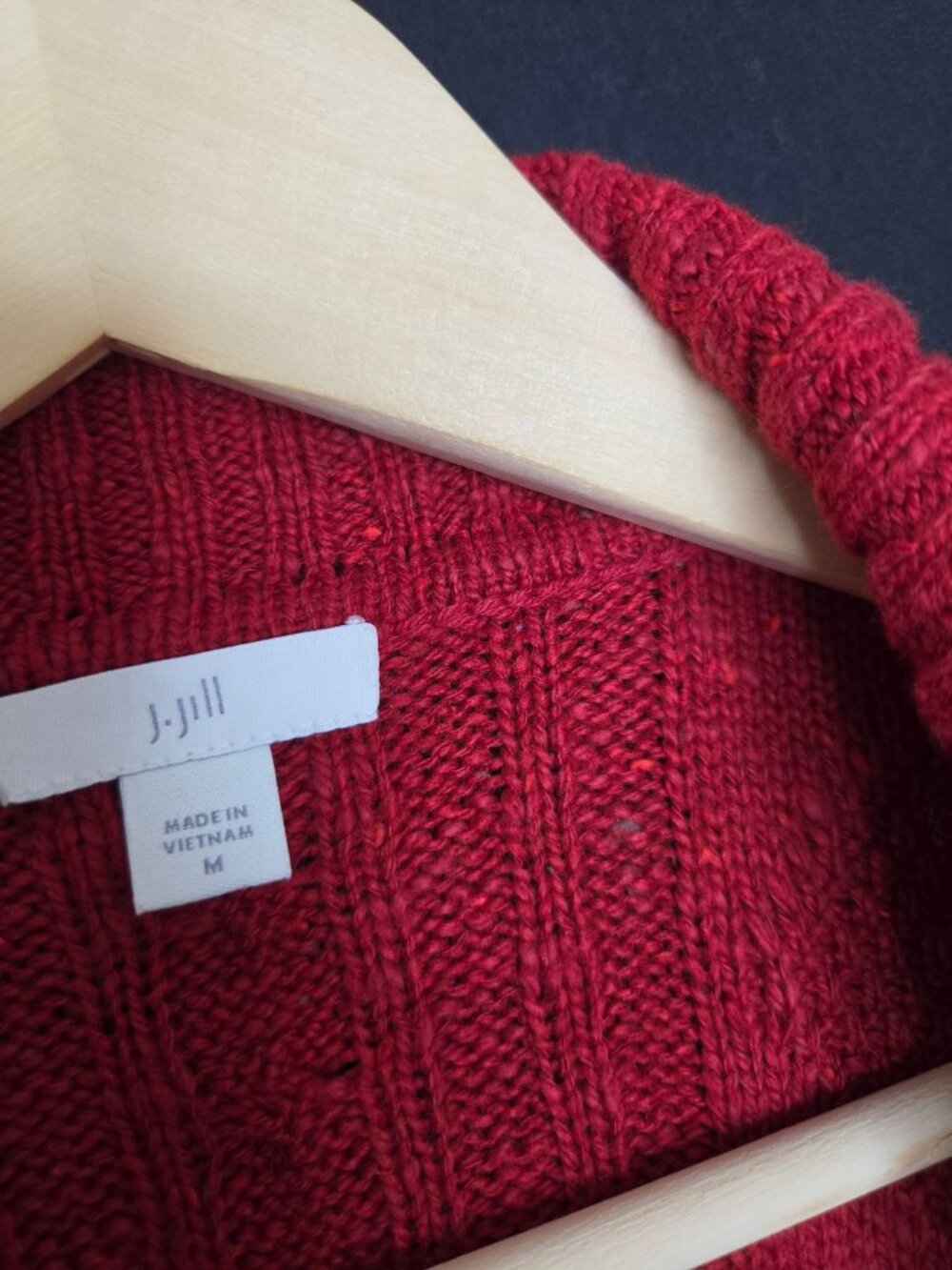 💙 J. Jill Red Cable Knit Long Cardigan Sweater M/L Shawl Collar Button Front - Picture 3 of 8